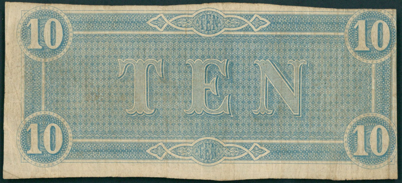 1864 Confederate States of America $10 Ten Dollar Richmond CSA Bank Note Bill at PristineAuction.com 1864 Confederate States of America $10 Ten Dollar Richmond CSA Bank Note Bill at PristineAuction.com