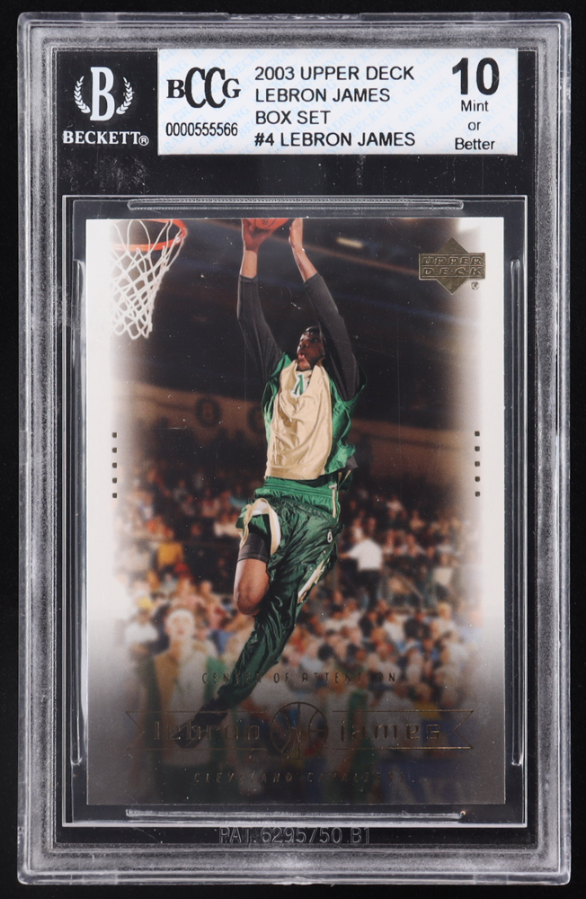 LeBron James 2003 Upper Deck LeBron James Box Set #4 Center of Attention RC (BCCG 10) at PristineAuction.com LeBron James 2003 Upper Deck LeBron James Box Set #4 Center of Attention RC (BCCG 10) at PristineAuction.com