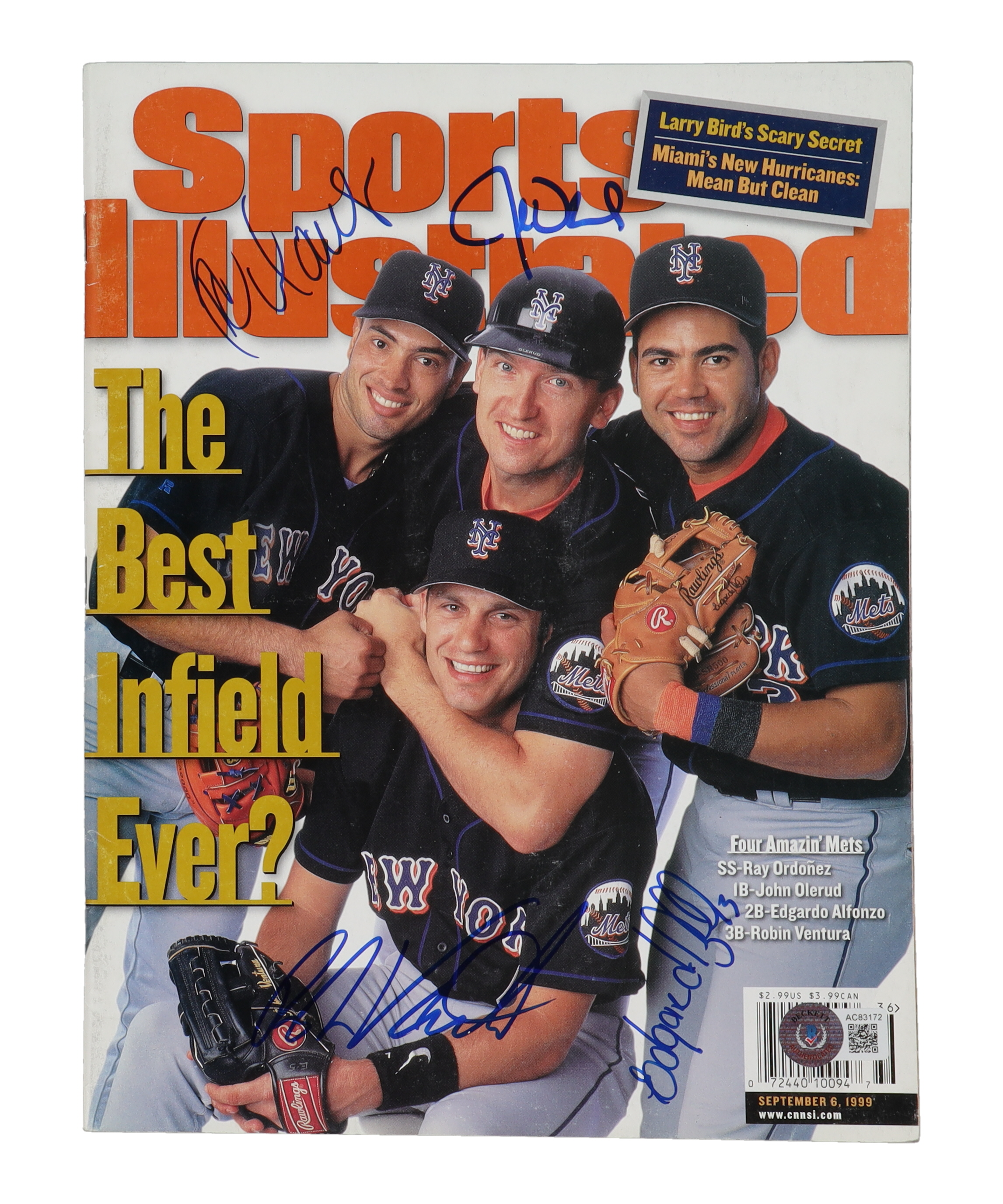 New York Mets 1999 Sports Illustrated Magazine Signed By Rey Ordoñez, John Olerud, Edgardo Alfonzo & Robin Ventura (Beckett) at PristineAuction.com New York Mets 1999 Sports Illustrated Magazine Signed By Rey Ordoñez, John Olerud, Edgardo Alfonzo & Robin Ventura (Beckett) at PristineAuction.com