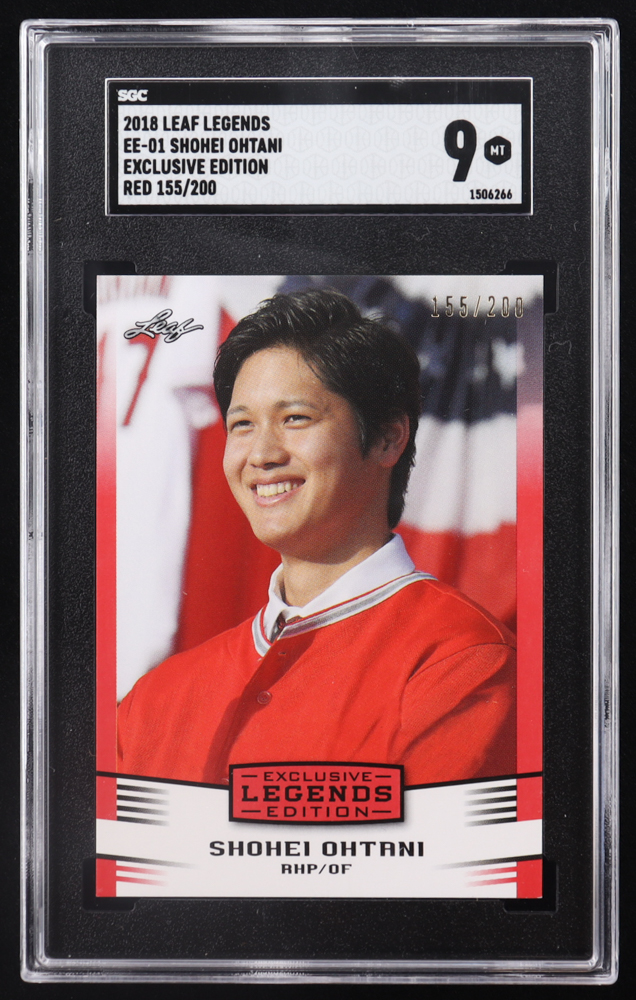 Shohei Ohtani 2018 Leaf Ohtani Legends Exclusive Edition Red #EE01 RC #155/200 (SGC 9) at PristineAuction.com Shohei Ohtani 2018 Leaf Ohtani Legends Exclusive Edition Red #EE01 RC #155/200 (SGC 9) at PristineAuction.com