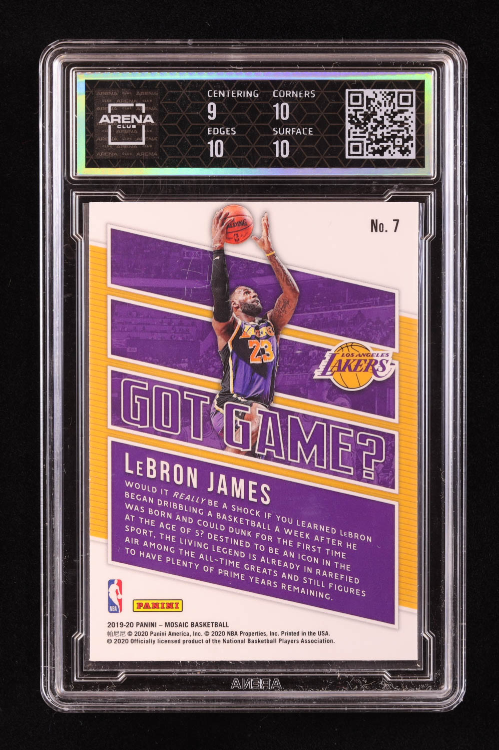 LeBron James 2019-20 Panini Mosaic Got Game? #7 (Arena 9.5) at PristineAuction.com LeBron James 2019-20 Panini Mosaic Got Game? #7 (Arena 9.5) at PristineAuction.com