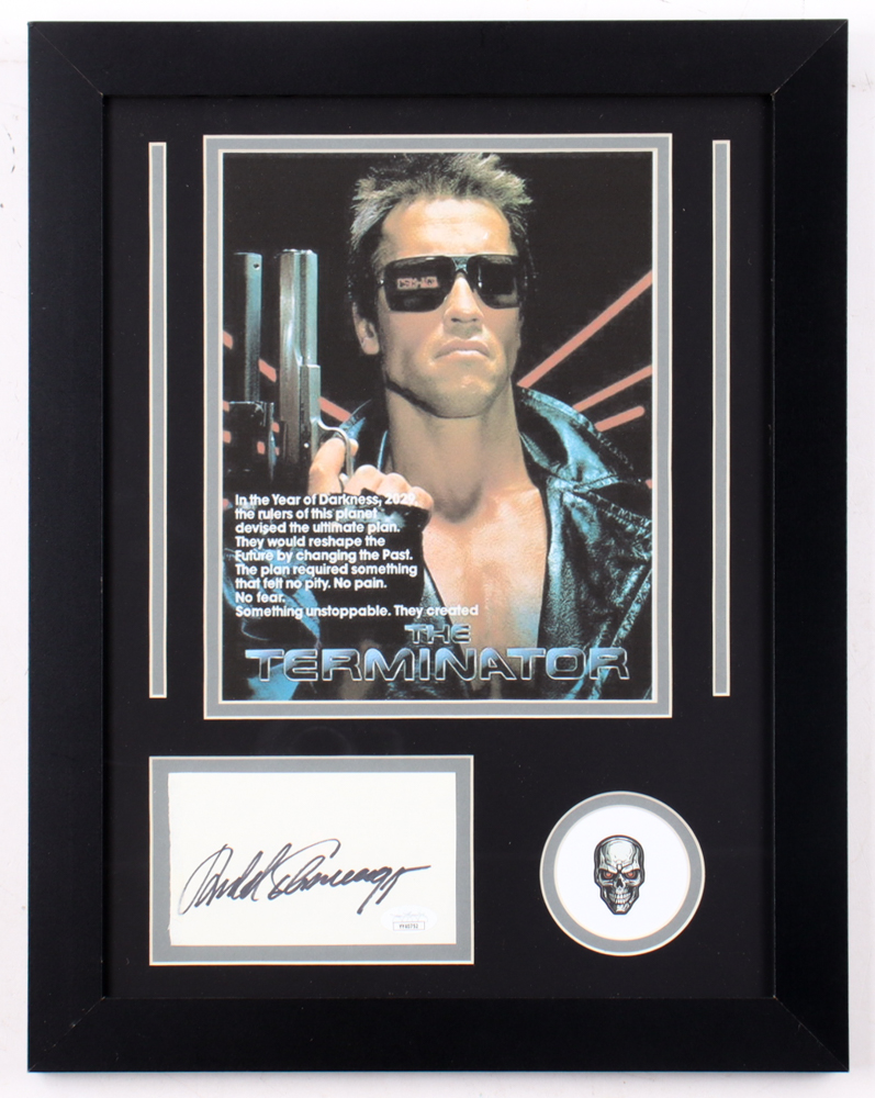 Arnold Schwarzenegger Signed "The Terminator" Custom Framed Cut Display (JSA) at PristineAuction.com Arnold Schwarzenegger Signed "The Terminator" Custom Framed Cut Display (JSA) at PristineAuction.com