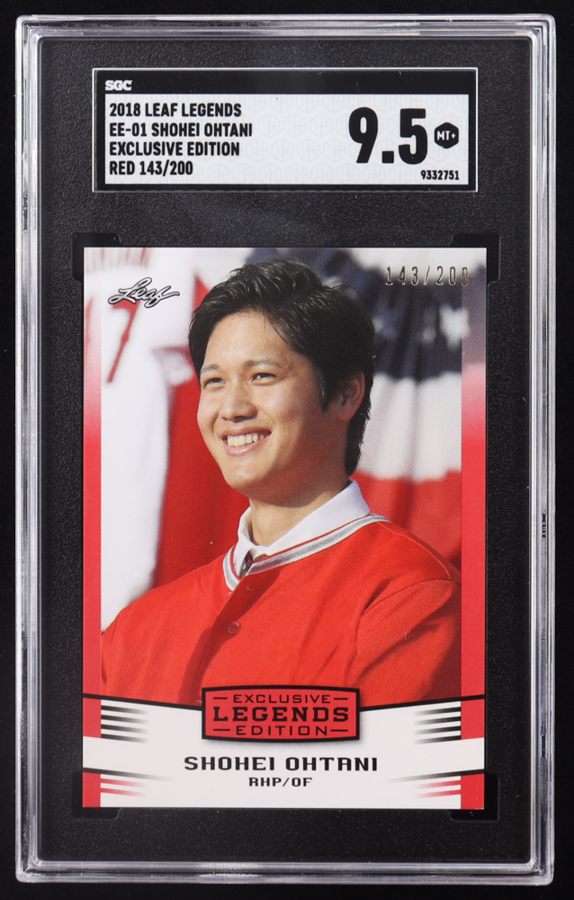 Shohei Ohtani 2018 Leaf Ohtani Legends Exclusive Edition Red #EE01 RC #143/200 (SGC 9.5) at PristineAuction.com Shohei Ohtani 2018 Leaf Ohtani Legends Exclusive Edition Red #EE01 RC #143/200 (SGC 9.5) at PristineAuction.com