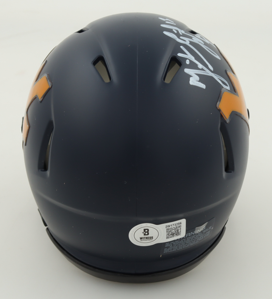 Mike Vanderjagt Signed West Virginia Mountaineers Speed Mini Helmet Inscribed "Eat S*** Pitt" With Field Goal Sketch (Beckett) at PristineAuction.com Mike Vanderjagt Signed West Virginia Mountaineers Speed Mini Helmet Inscribed "Eat S*** Pitt" With Field Goal Sketch (Beckett) at PristineAuction.com