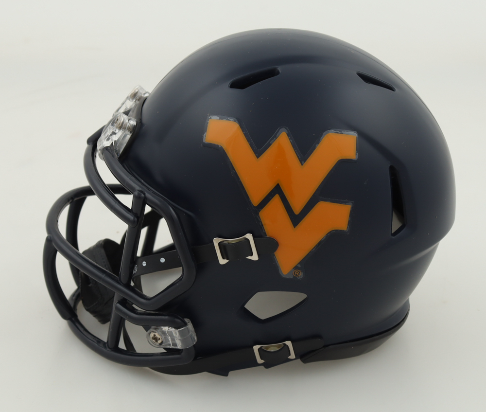 Mike Vanderjagt Signed West Virginia Mountaineers Speed Mini Helmet Inscribed "Eat S*** Pitt" With Field Goal Sketch (Beckett) at PristineAuction.com Mike Vanderjagt Signed West Virginia Mountaineers Speed Mini Helmet Inscribed "Eat S*** Pitt" With Field Goal Sketch (Beckett) at PristineAuction.com