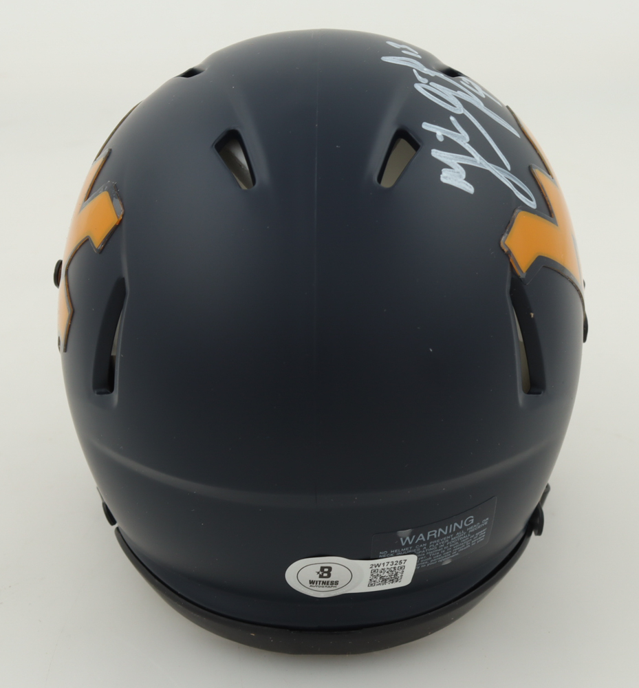 Mike Vanderjagt Signed West Virginia Mountaineers Speed Mini Helmet Inscribed "Eat S*** Pitt" With Field Goal Sketch (Beckett) at PristineAuction.com Mike Vanderjagt Signed West Virginia Mountaineers Speed Mini Helmet Inscribed "Eat S*** Pitt" With Field Goal Sketch (Beckett) at PristineAuction.com
