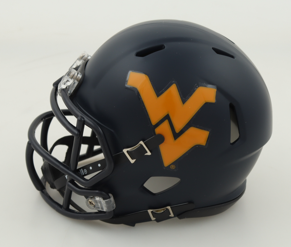 Mike Vanderjagt Signed West Virginia Mountaineers Speed Mini Helmet Inscribed "Eat S*** Pitt" With Field Goal Sketch (Beckett) at PristineAuction.com Mike Vanderjagt Signed West Virginia Mountaineers Speed Mini Helmet Inscribed "Eat S*** Pitt" With Field Goal Sketch (Beckett) at PristineAuction.com