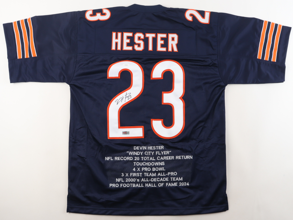 Devin Hester Signed Career Highlight Stat Jersey (JSA & PIA) at PristineAuction.com Devin Hester Signed Career Highlight Stat Jersey (JSA & PIA) at PristineAuction.com