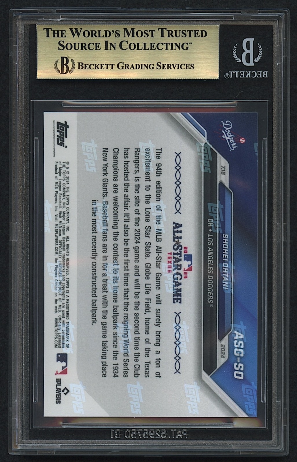 Shohei Ohtani 2024 Topps Now All-Star Game Selections #ASGSO (BGS 9.5) at PristineAuction.com Shohei Ohtani 2024 Topps Now All-Star Game Selections #ASGSO (BGS 9.5) at PristineAuction.com