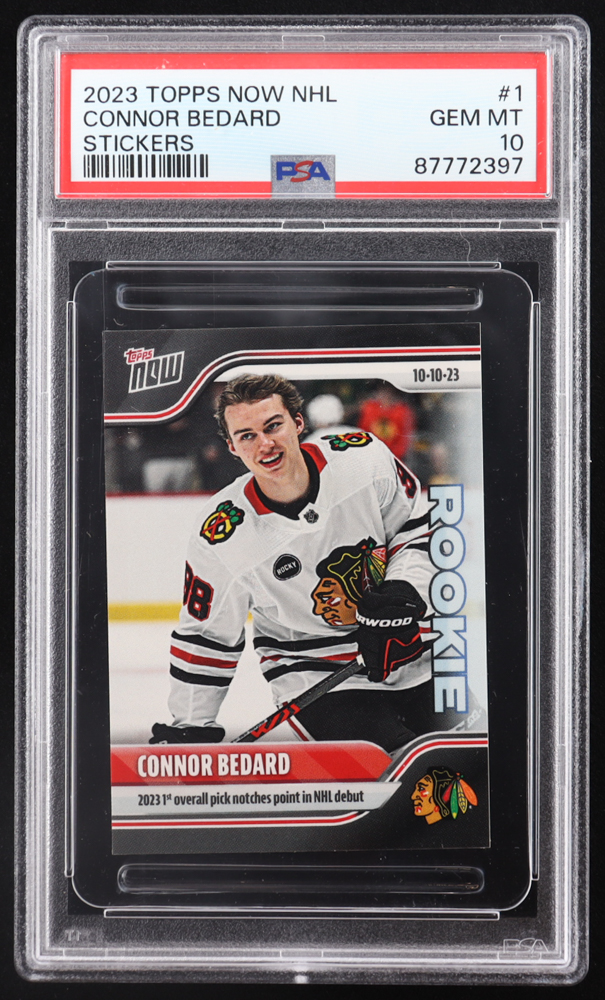 Connor Bedard 2023-24 Topps Now Stickers #1 RC (PSA 10) at PristineAuction.com Connor Bedard 2023-24 Topps Now Stickers #1 RC (PSA 10) at PristineAuction.com