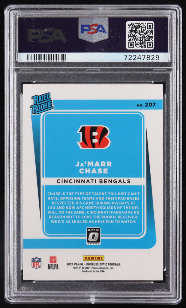 Ja'Marr Chase 2021 Donruss Optic #207 RR RC (PSA 10) at PristineAuction.com Ja'Marr Chase 2021 Donruss Optic #207 RR RC (PSA 10) at PristineAuction.com