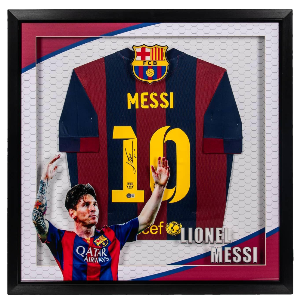 Lionel Messi Signed Custom Framed FC Barcelona Jersey Display (Beckett ...