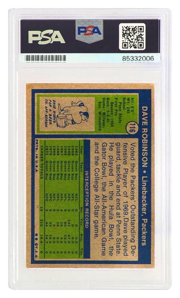 Dave Robinson Signed 1972 Topps Football Card #116 Inscribed "HOF 2013" (PSA) at PristineAuction.com Dave Robinson Signed 1972 Topps Football Card #116 Inscribed "HOF 2013" (PSA) at PristineAuction.com
