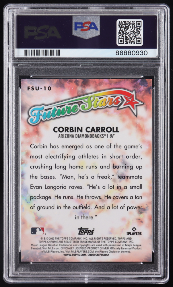 Corbin Carroll 2023 Topps Chrome Update Future Stars #FSU10 RC (PSA 10) at PristineAuction.com Corbin Carroll 2023 Topps Chrome Update Future Stars #FSU10 RC (PSA 10) at PristineAuction.com