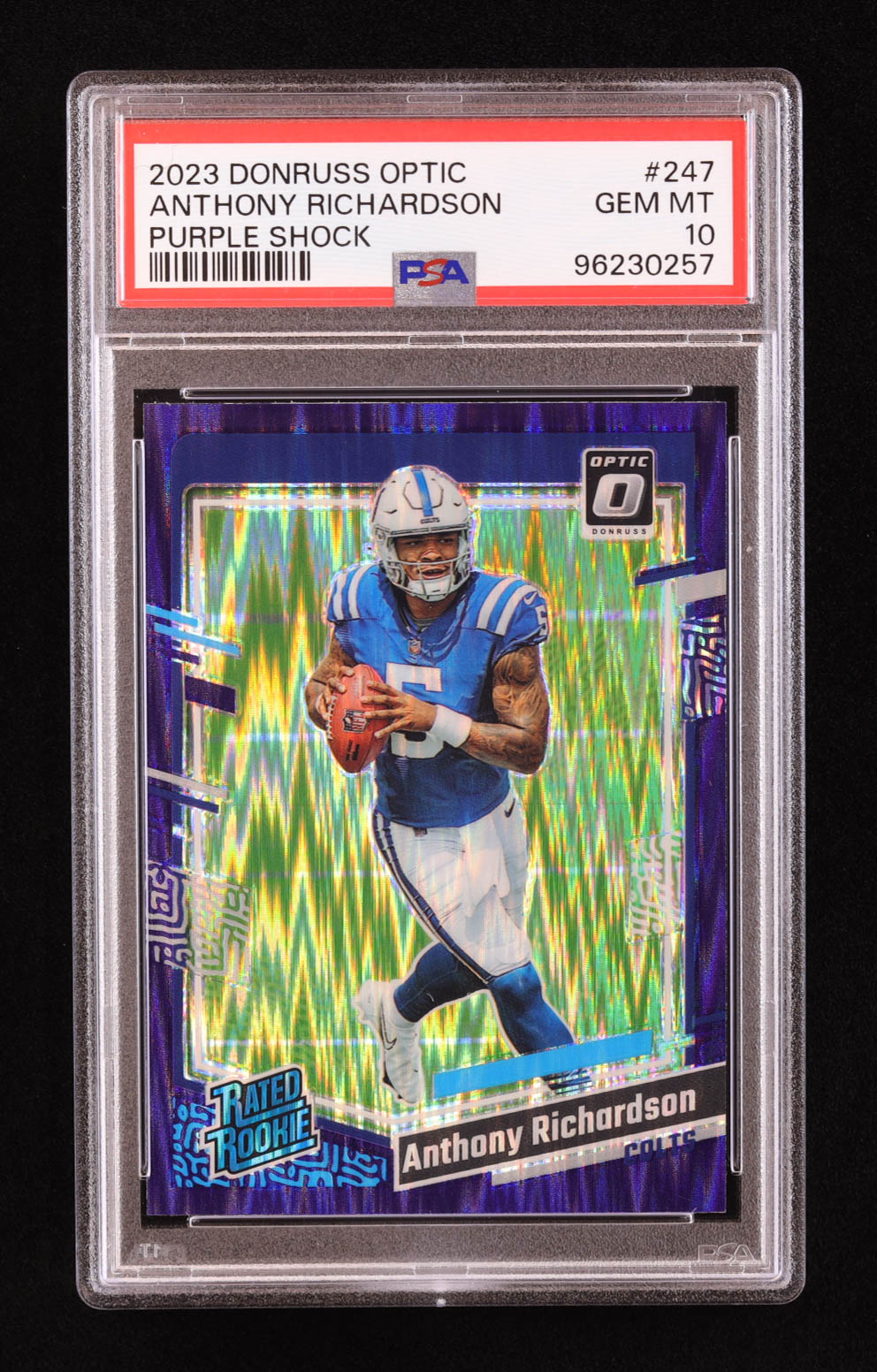 Anthony Richardson 2023 Donruss Optic Purple Shock #247 RR RC (PSA 10) at PristineAuction.com Anthony Richardson 2023 Donruss Optic Purple Shock #247 RR RC (PSA 10) at PristineAuction.com
