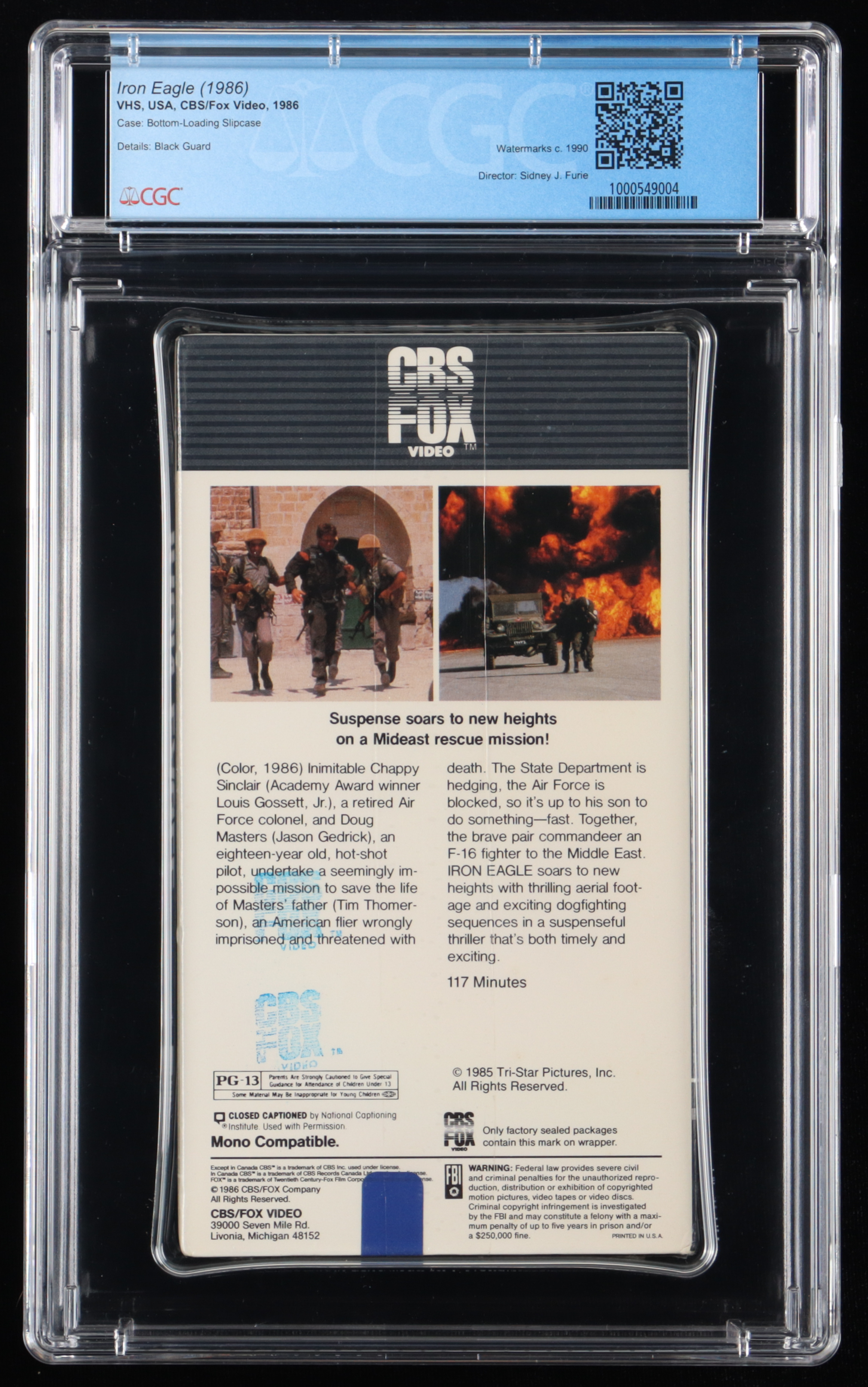 1986 "Iron Eagle" CBS/FOX Video VHS Cassette Tape (CGC 9.2) at PristineAuction.com 1986 "Iron Eagle" CBS/FOX Video VHS Cassette Tape (CGC 9.2) at PristineAuction.com