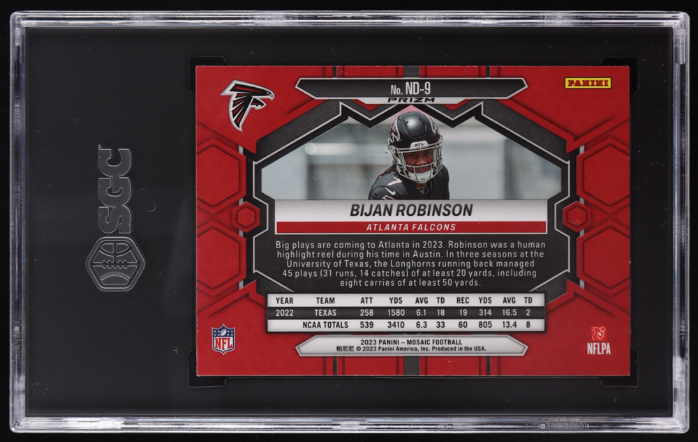 Bijan Robinson 2023 Panini Mosaic NFL Debut Mosaic Reactive Yellow #9 RC (SGC 9.5) at PristineAuction.com Bijan Robinson 2023 Panini Mosaic NFL Debut Mosaic Reactive Yellow #9 RC (SGC 9.5) at PristineAuction.com