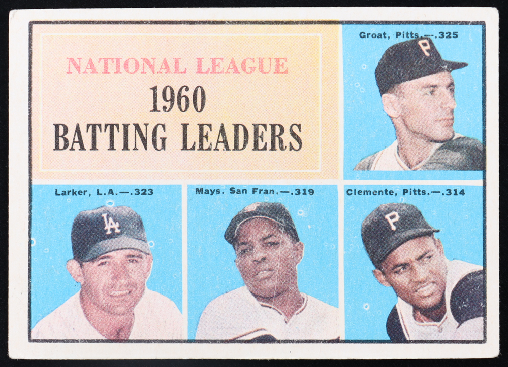 Dick Groat / Norm Larker / Willie Mays / Roberto Clemente 1961 Topps #41 NL Batting Leaders at PristineAuction.com Dick Groat / Norm Larker / Willie Mays / Roberto Clemente 1961 Topps #41 NL Batting Leaders at PristineAuction.com
