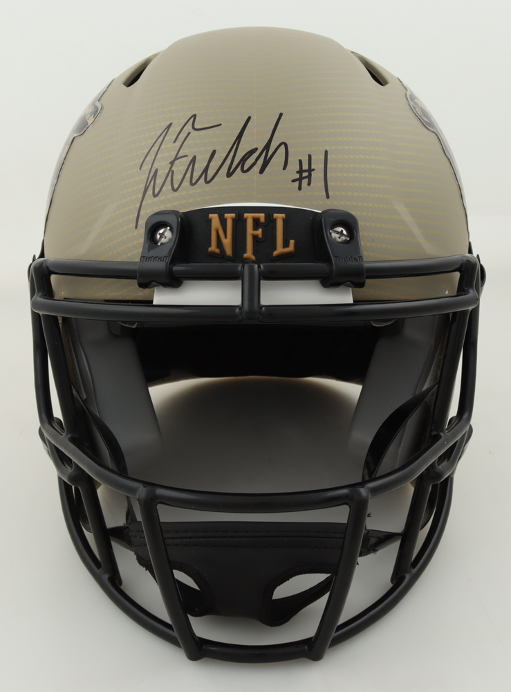 Justin Fields Signed Bears Youth-Size Authentic On-Field Salute To Service Alternate Speed Helmet (Beckett) at PristineAuction.com Justin Fields Signed Bears Youth-Size Authentic On-Field Salute To Service Alternate Speed Helmet (Beckett) at PristineAuction.com