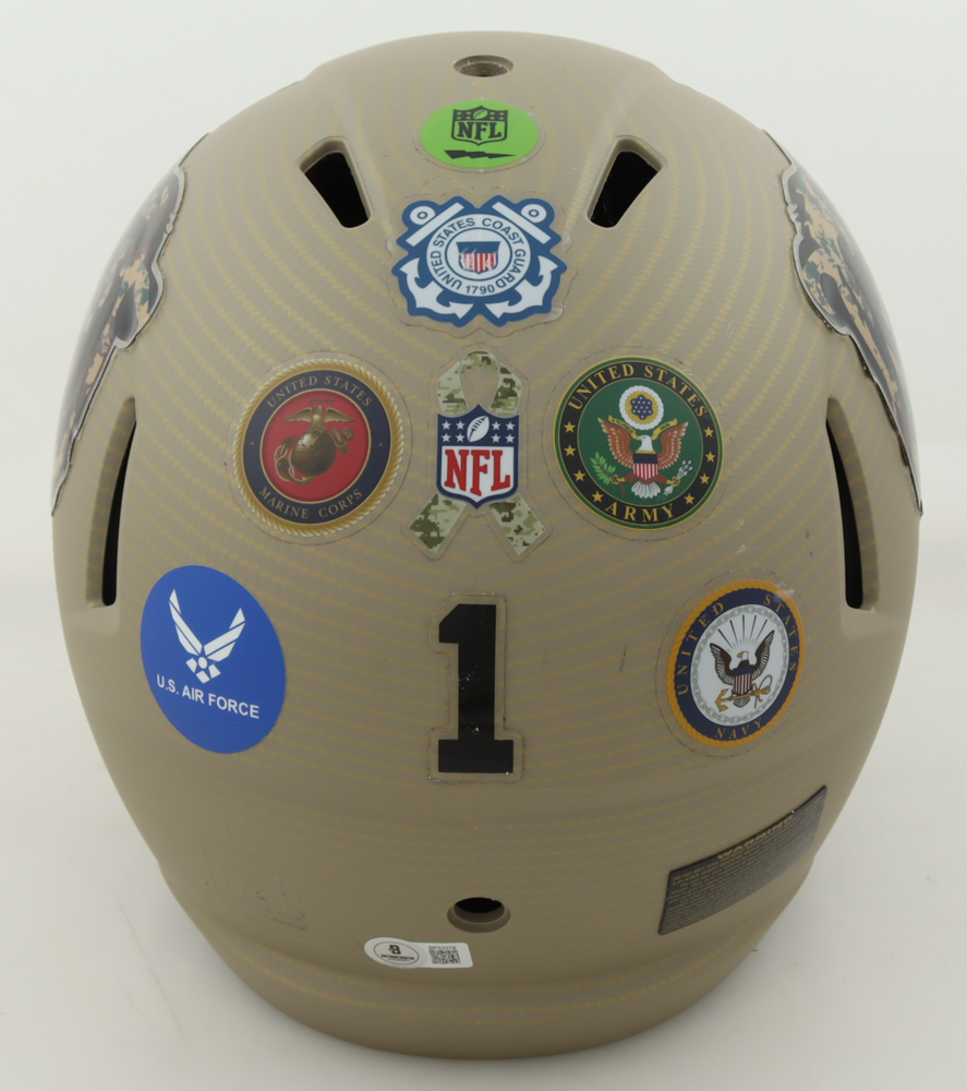 Justin Fields Signed Bears Youth-Size Authentic On-Field Salute To Service Alternate Speed Helmet (Beckett) at PristineAuction.com Justin Fields Signed Bears Youth-Size Authentic On-Field Salute To Service Alternate Speed Helmet (Beckett) at PristineAuction.com