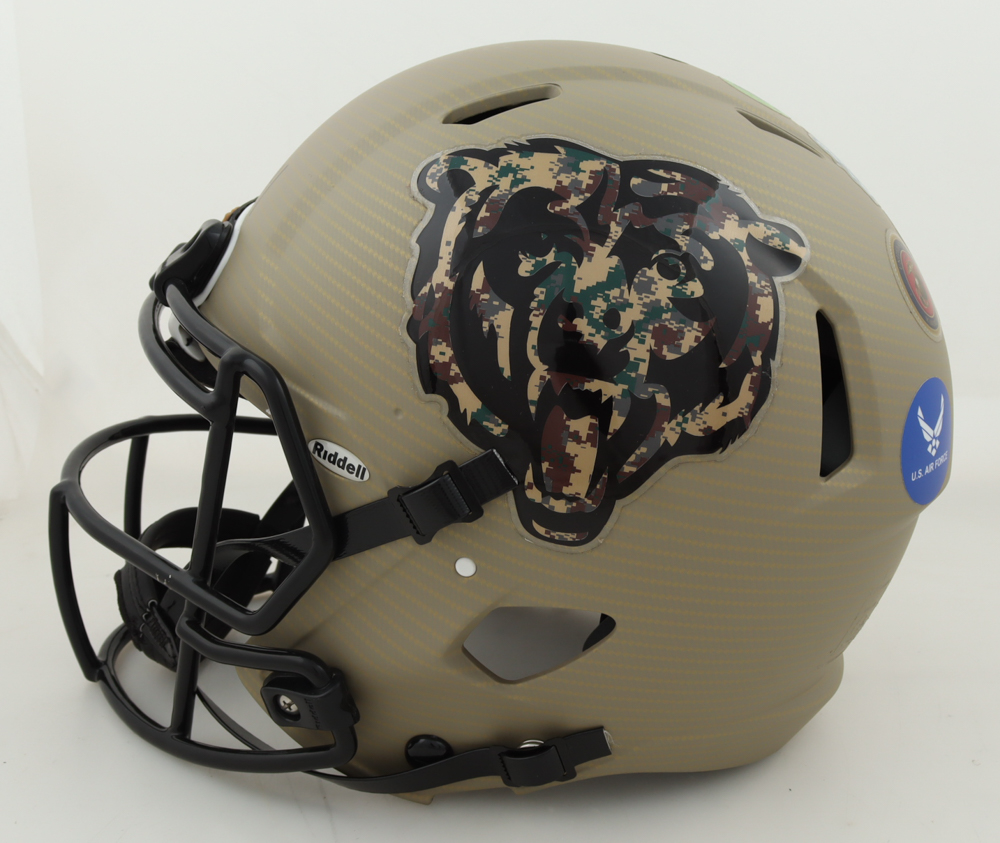 Justin Fields Signed Bears Youth-Size Authentic On-Field Salute To Service Alternate Speed Helmet (Beckett) at PristineAuction.com Justin Fields Signed Bears Youth-Size Authentic On-Field Salute To Service Alternate Speed Helmet (Beckett) at PristineAuction.com