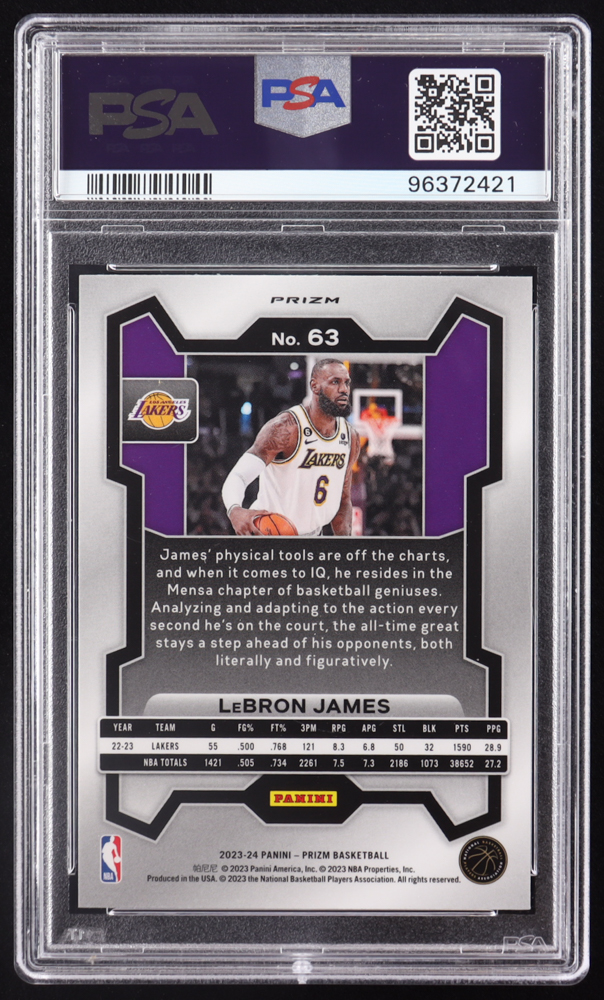 LeBron James 2023-24 Panini Prizm Prizms Orange Ice #63 (PSA 10) at PristineAuction.com LeBron James 2023-24 Panini Prizm Prizms Orange Ice #63 (PSA 10) at PristineAuction.com