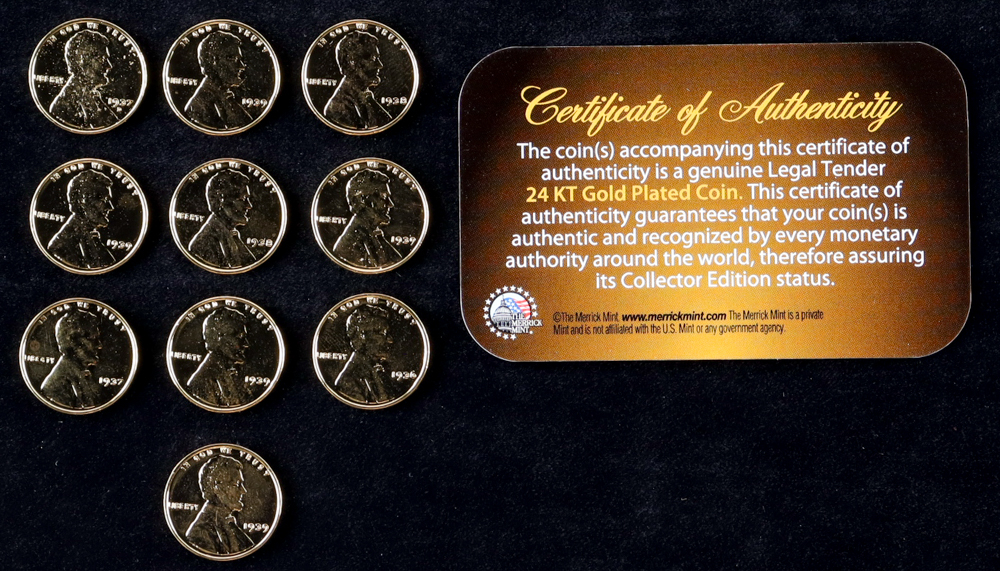 thumbnail interactive-video image 1 of Lot Of 20 - 2016 US Mint Uncirculated Lincoln Shield Pennies With 24K Gold Plating 1 of 5