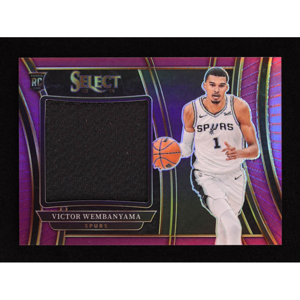 Victor Wembanyama 2023-24 Select Jumbo Rookie Swatches Purple Prizms #10 RC #50/99 at PristineAuction.com
