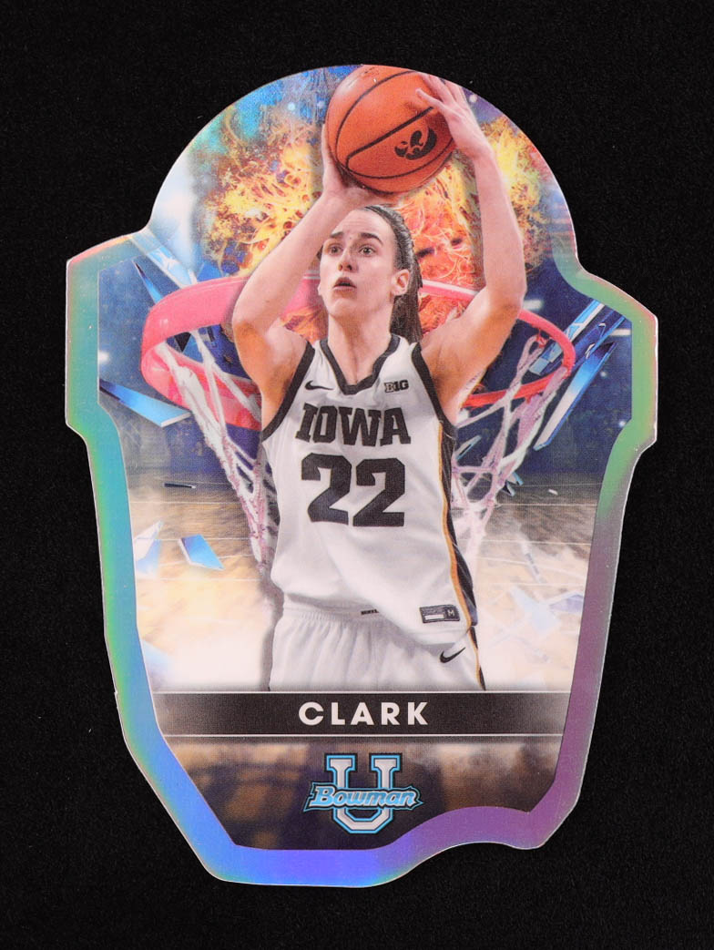 Caitlin Clark 2022-23 Bowman's Best University Bowman U Buckets Die Cut #BB18 RC at PristineAuction.com Caitlin Clark 2022-23 Bowman's Best University Bowman U Buckets Die Cut #BB18 RC at PristineAuction.com