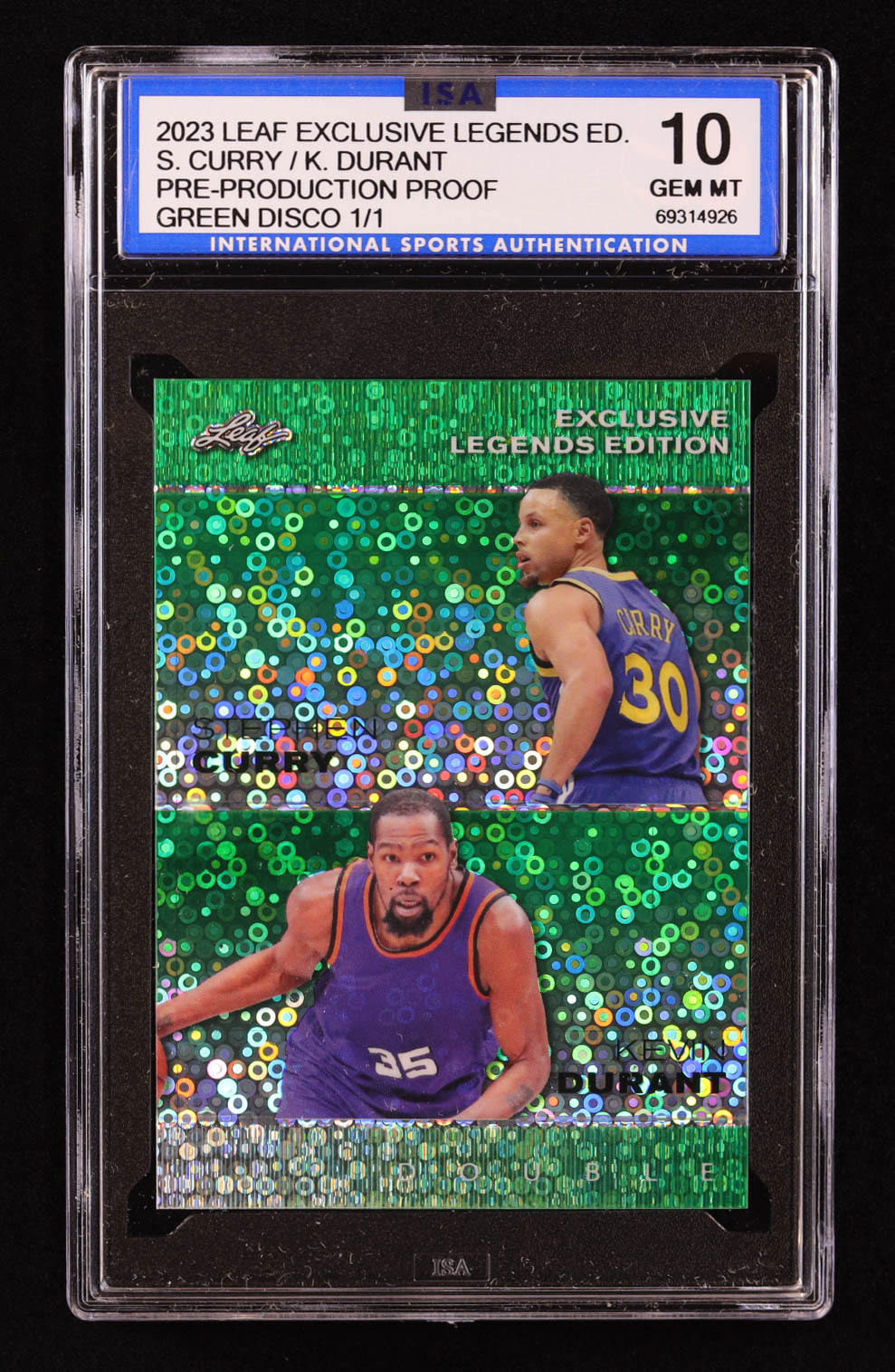 Stephen Curry / Kevin Durant 2023 Leaf Exclusive Legends Edition Disco Green Pre-Production Proof #NNO #1/1 (ISA 10) at PristineAuction.com Stephen Curry / Kevin Durant 2023 Leaf Exclusive Legends Edition Disco Green Pre-Production Proof #NNO #1/1 (ISA 10) at PristineAuction.com