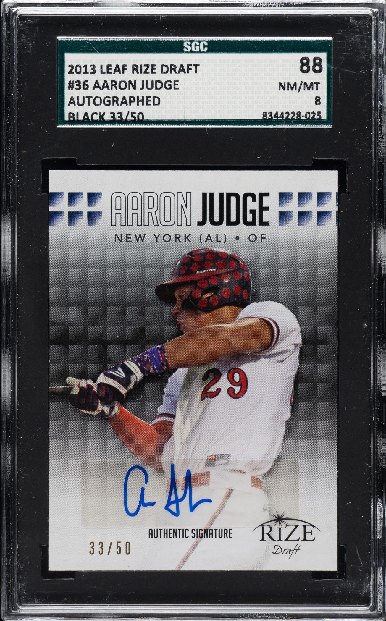 Aaron Judge 2013 Leaf Rize Draft Autographed Black #6 RC #33/50 (SGC 8) at PristineAuction.com Aaron Judge 2013 Leaf Rize Draft Autographed Black #6 RC #33/50 (SGC 8) at PristineAuction.com