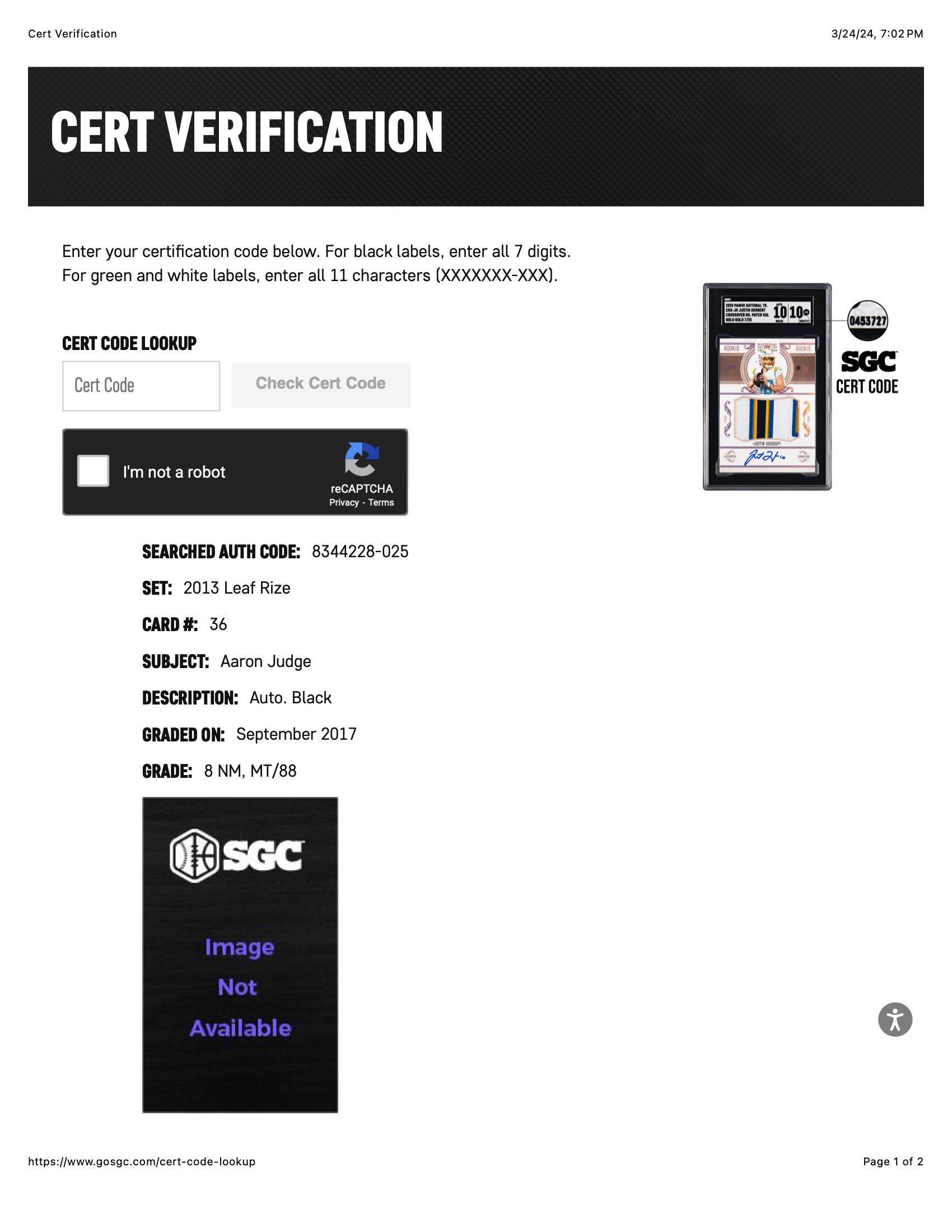 Aaron Judge 2013 Leaf Rize Draft Autographed Black #6 RC #33/50 (SGC 8) at PristineAuction.com Aaron Judge 2013 Leaf Rize Draft Autographed Black #6 RC #33/50 (SGC 8) at PristineAuction.com