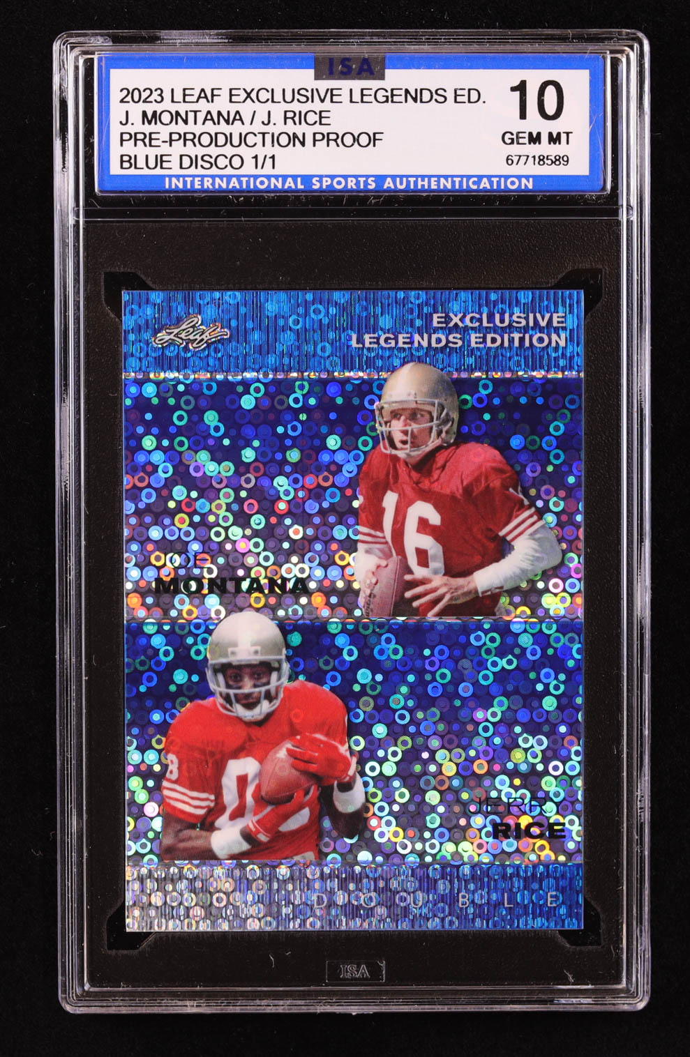 Joe Montana / Jerry Rice 2023 Leaf Exclusive Legends Edition Disco Blue Pre-Production Proof #NNO #1/1 (ISA 10) at PristineAuction.com Joe Montana / Jerry Rice 2023 Leaf Exclusive Legends Edition Disco Blue Pre-Production Proof #NNO #1/1 (ISA 10) at PristineAuction.com