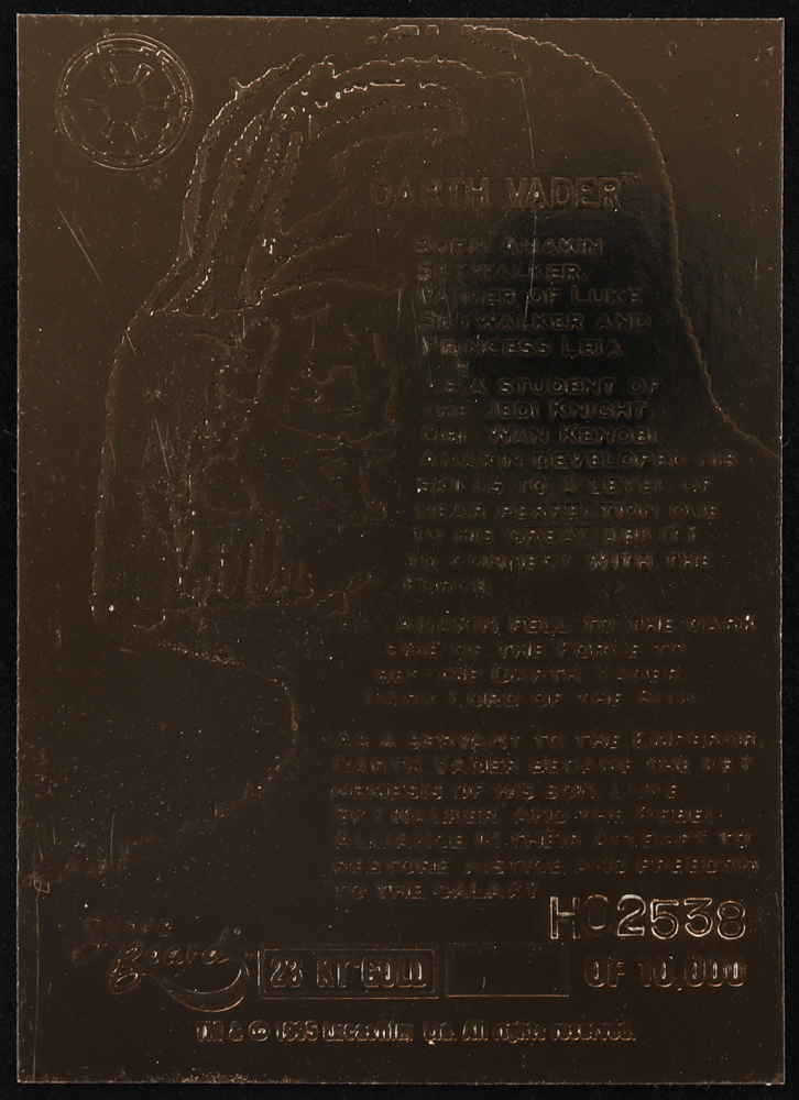 Star Wars 1995 Score Board Darth Vader 23KT Gold Card #/10,000 at PristineAuction.com Star Wars 1995 Score Board Darth Vader 23KT Gold Card #/10,000 at PristineAuction.com