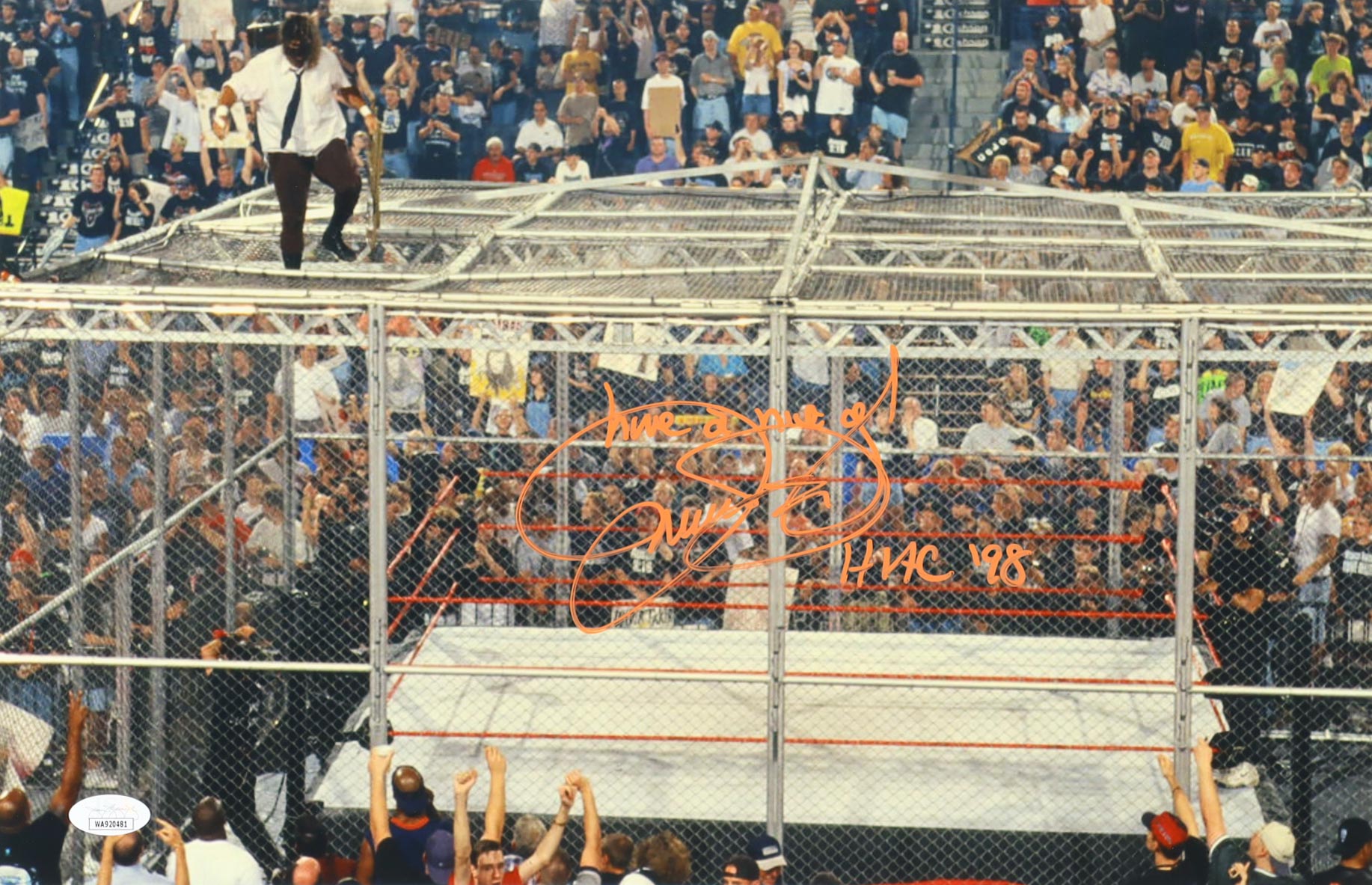 Mick Foley Signed WWE 11x17 Photo Inscribed "Have A Nice Day" & "HIAC '98" (JSA) at PristineAuction.com Mick Foley Signed WWE 11x17 Photo Inscribed "Have A Nice Day" & "HIAC '98" (JSA) at PristineAuction.com