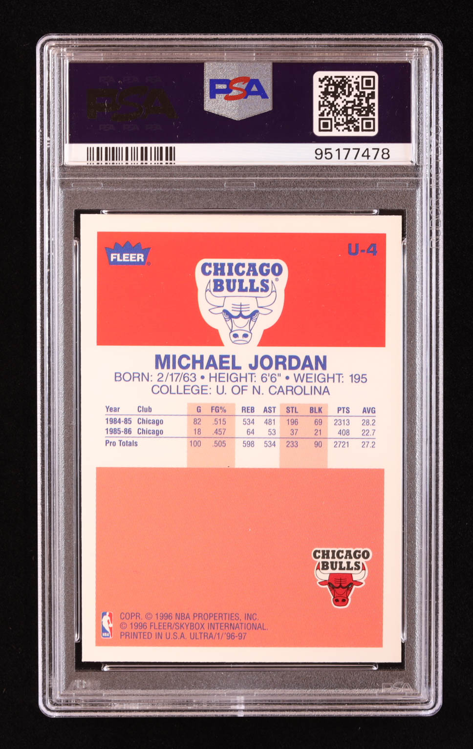 Michael Jordan 1996-97 Ultra Decade of Excellence #U4 (PSA 10) at PristineAuction.com Michael Jordan 1996-97 Ultra Decade of Excellence #U4 (PSA 10) at PristineAuction.com
