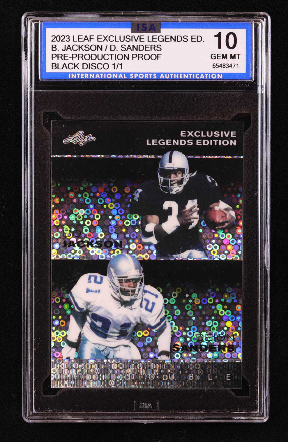 Bo Jackson / Deion Sanders 2023 Leaf Exclusive Legends Edition Disco Black Pre-Production Proof #NNO #1/1 (ISA 10) at PristineAuction.com Bo Jackson / Deion Sanders 2023 Leaf Exclusive Legends Edition Disco Black Pre-Production Proof #NNO #1/1 (ISA 10) at PristineAuction.com