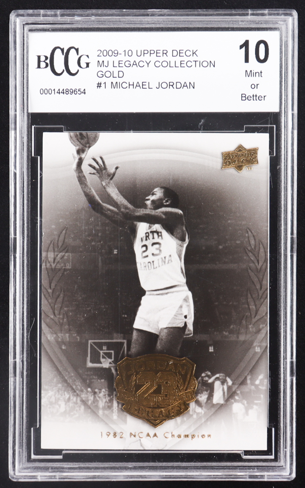Michael Jordan 2009-10 Upper Deck Michael Jordan Legacy Collection Gold #1 (BCCG 10) at PristineAuction.com Michael Jordan 2009-10 Upper Deck Michael Jordan Legacy Collection Gold #1 (BCCG 10) at PristineAuction.com