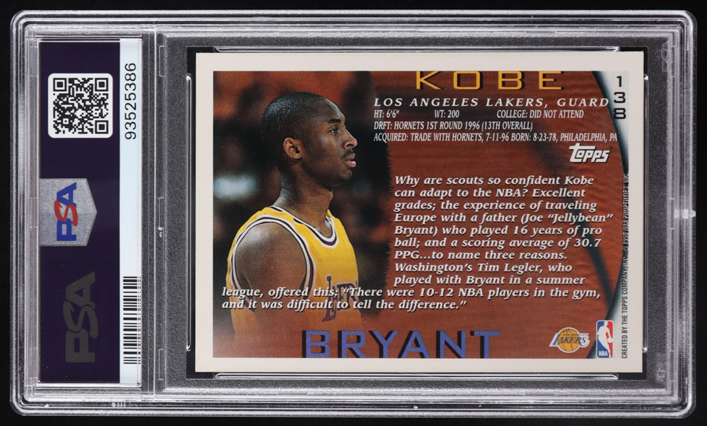 Kobe Bryant 1996-97 Topps NBA at 50 #138 RC (PSA 9) at PristineAuction.com Kobe Bryant 1996-97 Topps NBA at 50 #138 RC (PSA 9) at PristineAuction.com