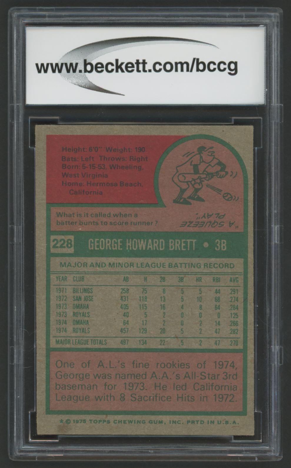 George Brett 1975 Topps #228 RC (BCCG 8) at PristineAuction.com George Brett 1975 Topps #228 RC (BCCG 8) at PristineAuction.com
