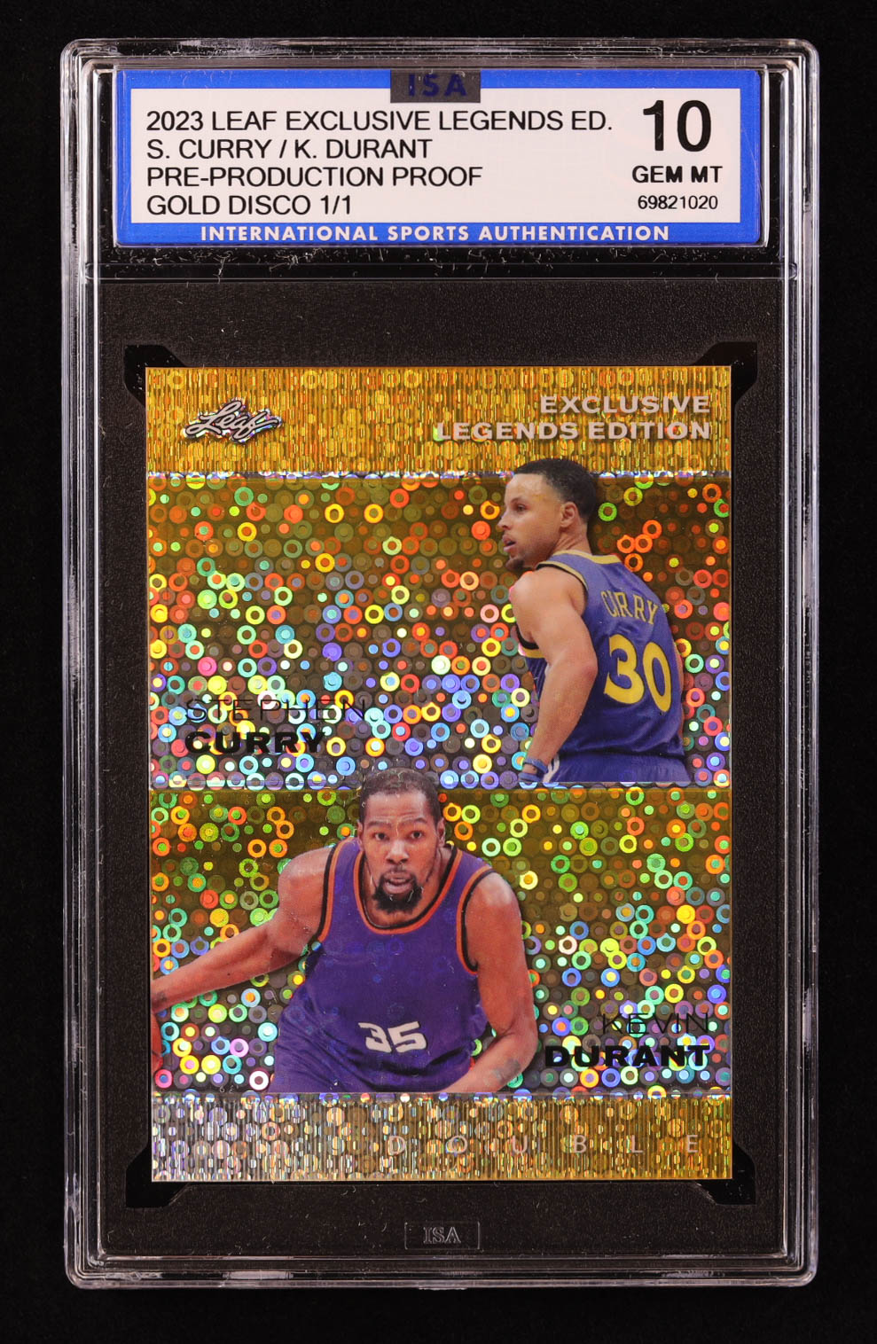 Stephen Curry / Kevin Durant 2023 Leaf Exclusive Legends Edition Disco Gold Pre-Production Proof #NNO #1/1 (ISA 10) at PristineAuction.com Stephen Curry / Kevin Durant 2023 Leaf Exclusive Legends Edition Disco Gold Pre-Production Proof #NNO #1/1 (ISA 10) at PristineAuction.com