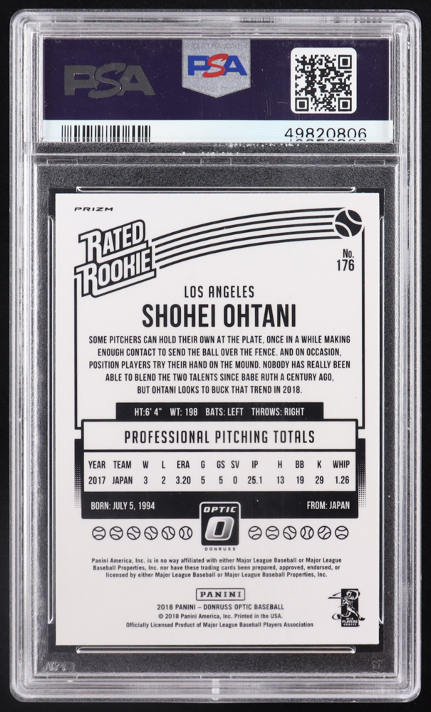 Shohei Ohtani 2018 Donruss Optic Variations Bronze #176 RR RC (PSA 10) at PristineAuction.com Shohei Ohtani 2018 Donruss Optic Variations Bronze #176 RR RC (PSA 10) at PristineAuction.com