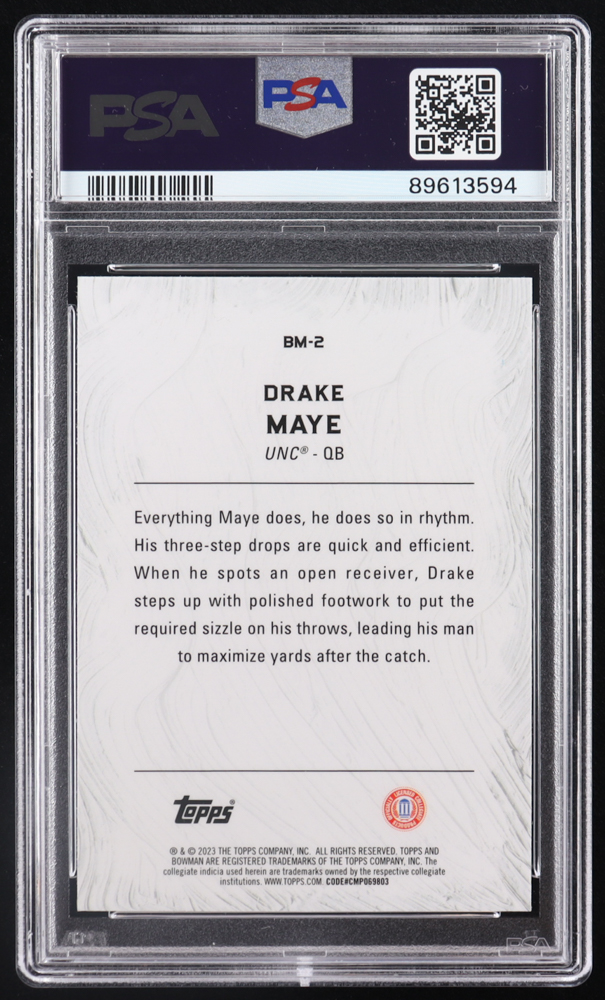 Drake Maye 2023 Bowman's Best University Masterpieces Speckle Refractors #BM2 RC (PSA 10) at PristineAuction.com Drake Maye 2023 Bowman's Best University Masterpieces Speckle Refractors #BM2 RC (PSA 10) at PristineAuction.com