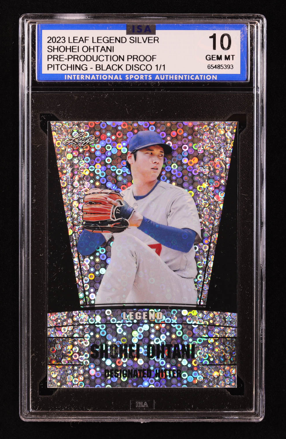 Shohei Ohtani 2023 Leaf Legend Silver Disco Black Pre-Production Proof #NNO #1/1 (ISA 10) at PristineAuction.com Shohei Ohtani 2023 Leaf Legend Silver Disco Black Pre-Production Proof #NNO #1/1 (ISA 10) at PristineAuction.com
