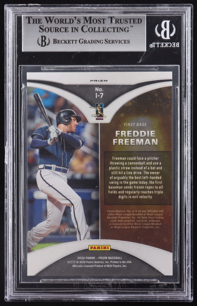 Freddie Freeman 2020 Panini Prizm Illumination Prizms Shimmer #7 #7/7 (BGS 9) at PristineAuction.com Freddie Freeman 2020 Panini Prizm Illumination Prizms Shimmer #7 #7/7 (BGS 9) at PristineAuction.com