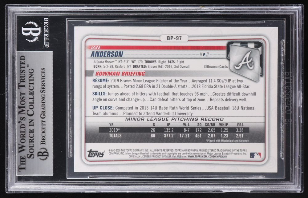 Ian Anderson 2020 Bowman Prospects Red #BP97 #2/5 RC (BGS 9) at PristineAuction.com Ian Anderson 2020 Bowman Prospects Red #BP97 #2/5 RC (BGS 9) at PristineAuction.com