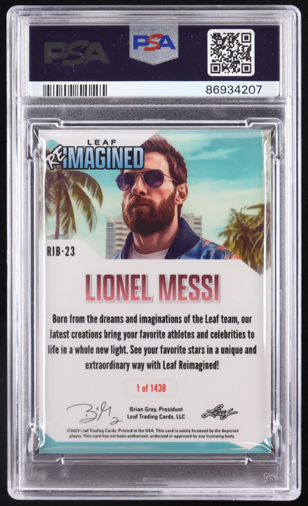 Lionel Messi 2023 Leaf Web Exclusives Leaf Reimagined #RIB23 (PSA 9) at PristineAuction.com Lionel Messi 2023 Leaf Web Exclusives Leaf Reimagined #RIB23 (PSA 9) at PristineAuction.com