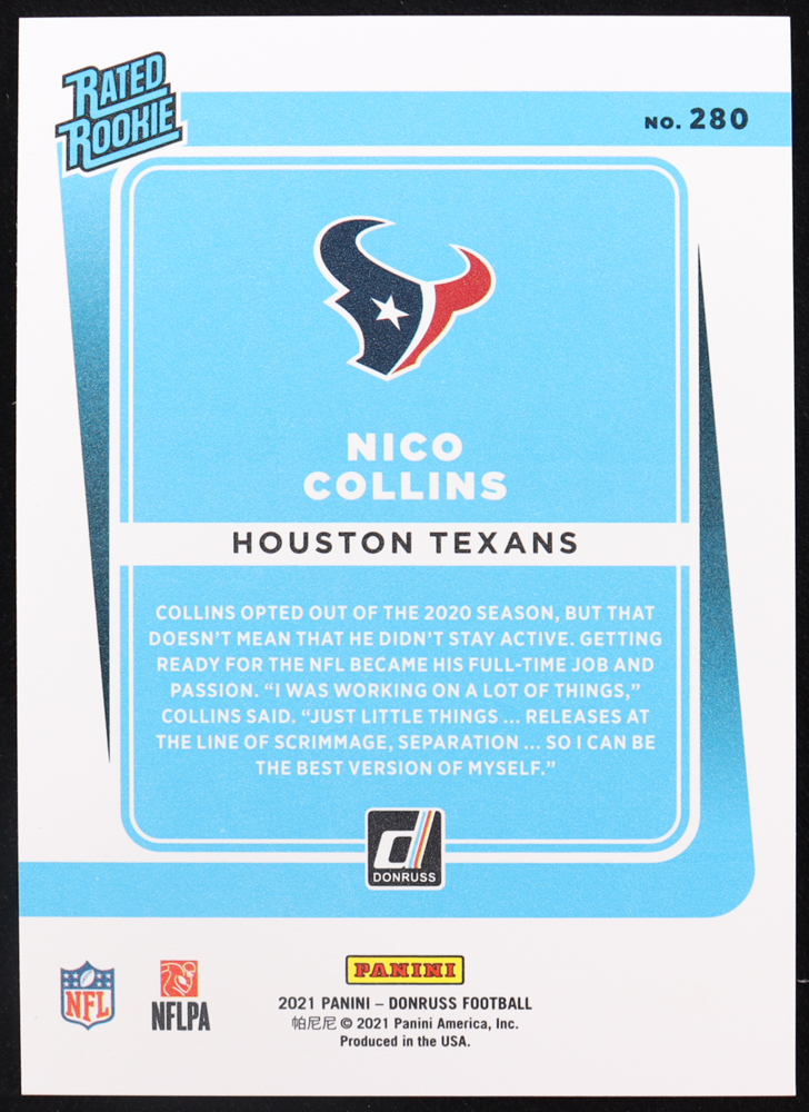 Nico Collins 2021 Donruss Press Proof Premium #280 RR RC at PristineAuction.com Nico Collins 2021 Donruss Press Proof Premium #280 RR RC at PristineAuction.com