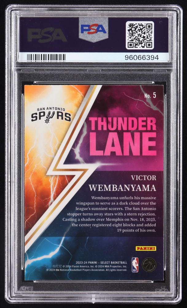 Victor Wembanyama 2023-24 Select Thunder Lane #5 RC (PSA 10) at PristineAuction.com Victor Wembanyama 2023-24 Select Thunder Lane #5 RC (PSA 10) at PristineAuction.com