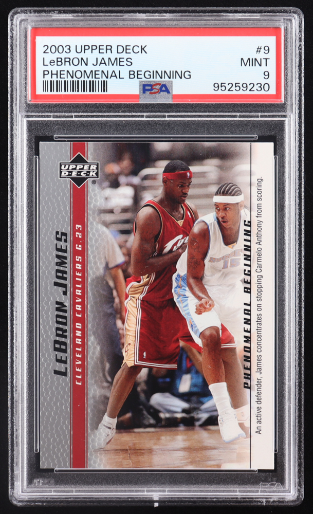 LeBron James 2003-04 Upper Deck Phenomenal Beginning LeBron James #9 RC / An Active Defender (PSA 9) at PristineAuction.com LeBron James 2003-04 Upper Deck Phenomenal Beginning LeBron James #9 RC / An Active Defender (PSA 9) at PristineAuction.com
